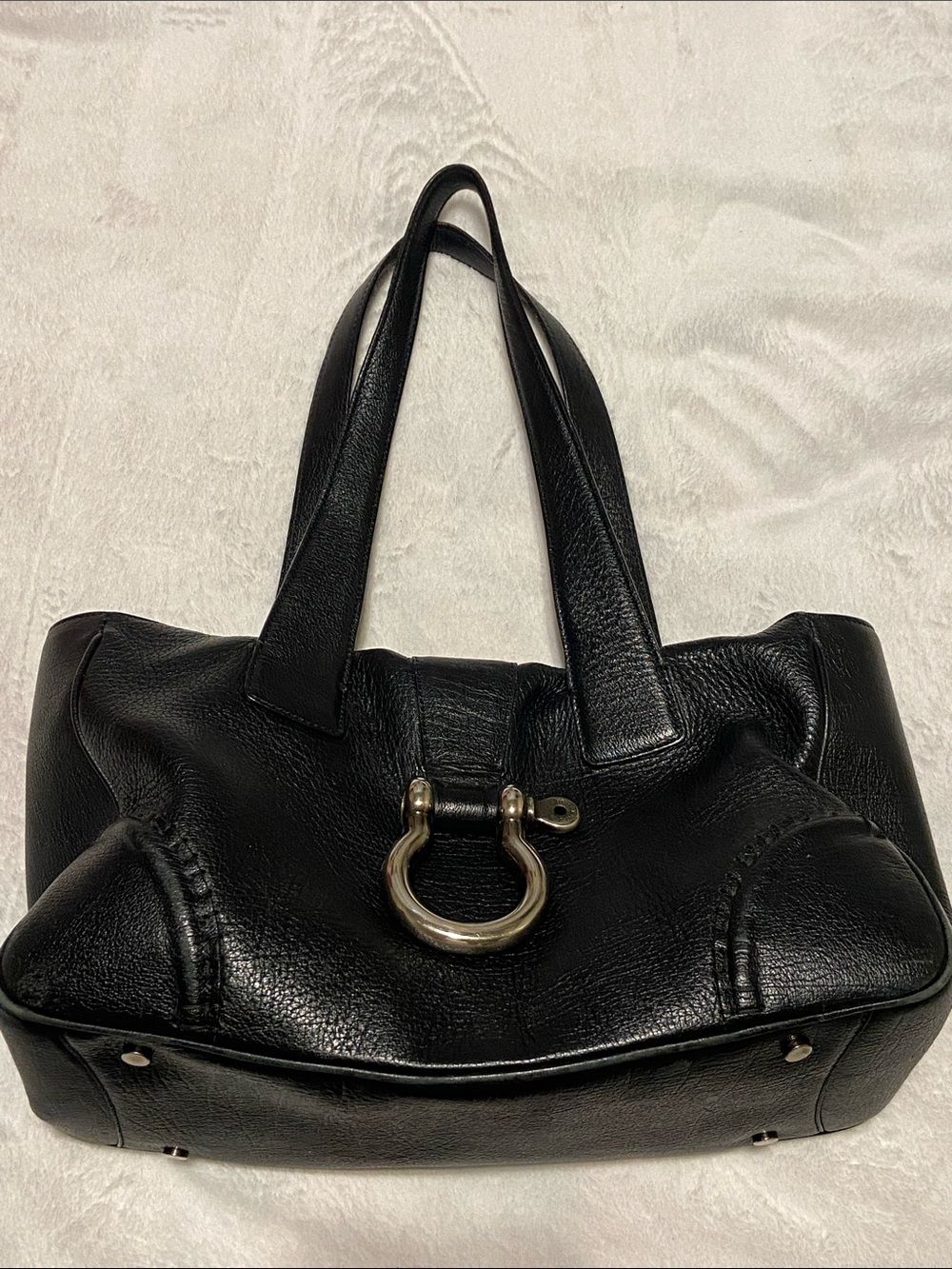 Vintage Burberry Black Leather silver horse bit Shoulder Bag